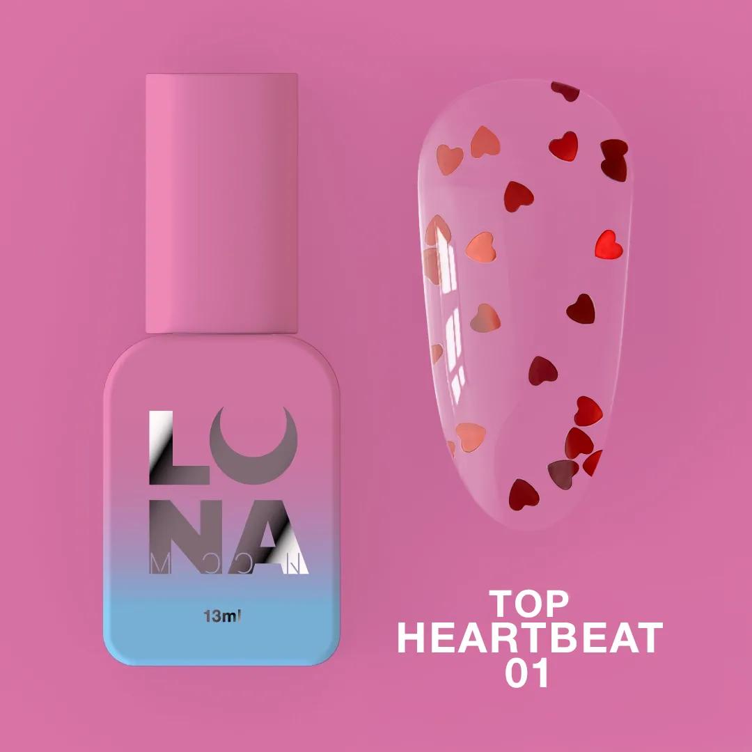 LUNAmoon Heartbeat Top 01 Top Coat Transparent Cœurs Rouges