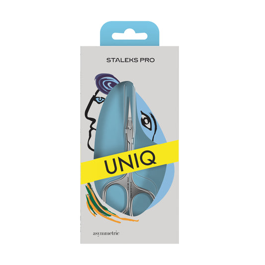 Ciseaux à cuticules STALEKS PRO Asymmetric UNIQ 30 TYPE 4 avec anneaux asymétriques et lames fines pour une manucure professionnelle précise.
