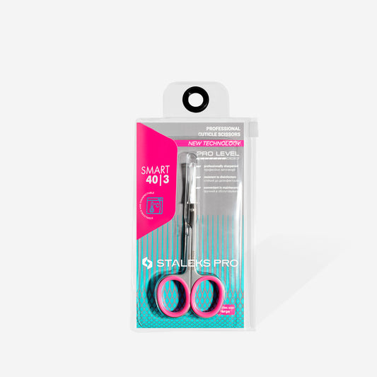Ciseaux à cuticules STALEKS PRO SMART 40 TYPE 3 SS-40/3 avec inserts silicone roses