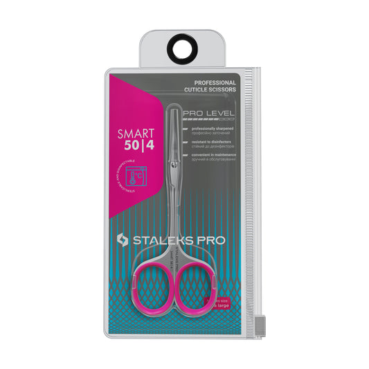 Ciseaux à cuticules STALEKS PRO SMART 50 TYPE 4 avec lames fines et pointues pour une coupe précise des cuticules et une manucure professionnelle.