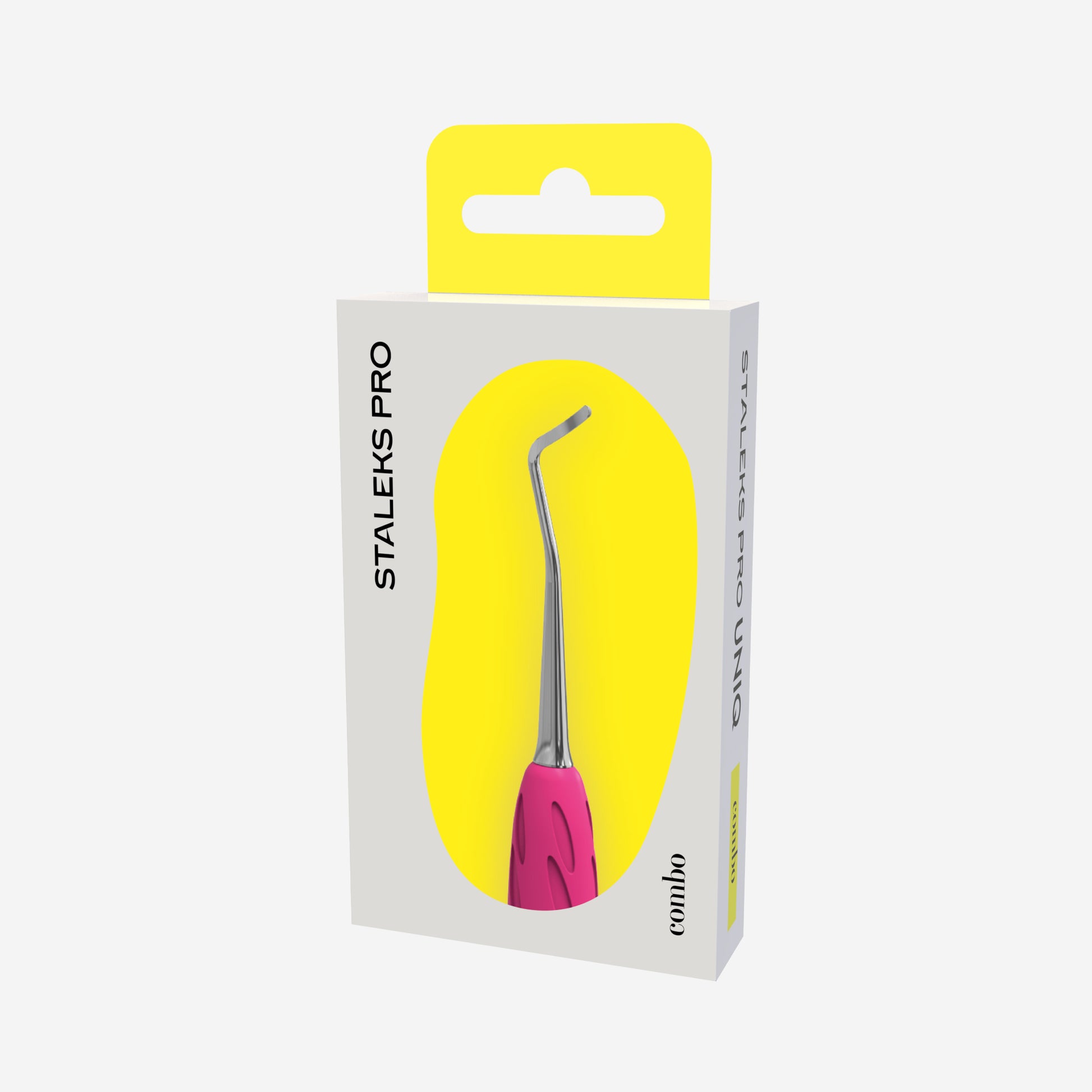 Embout curette pédicure droite STALEKS PRO COMBO UNIQ 32 WPPQ-32 en acier inoxydable avec silicone rose