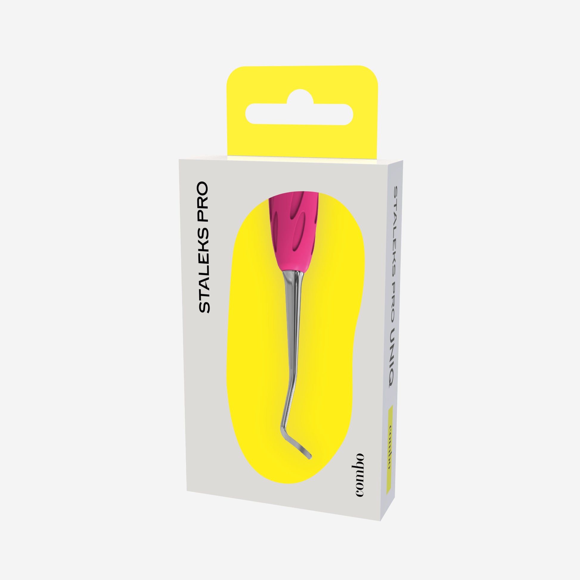 Embout curette pédicure gauche STALEKS PRO COMBO UNIQ 31 WPPQ-31 en acier inoxydable avec silicone rose