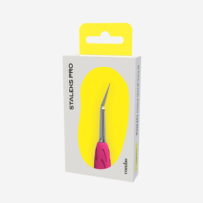 Embout curette pointe courbée STALEKS PRO COMBO UNIQ 34 WPPQ-34 en acier inoxydable avec revêtement silicone rose