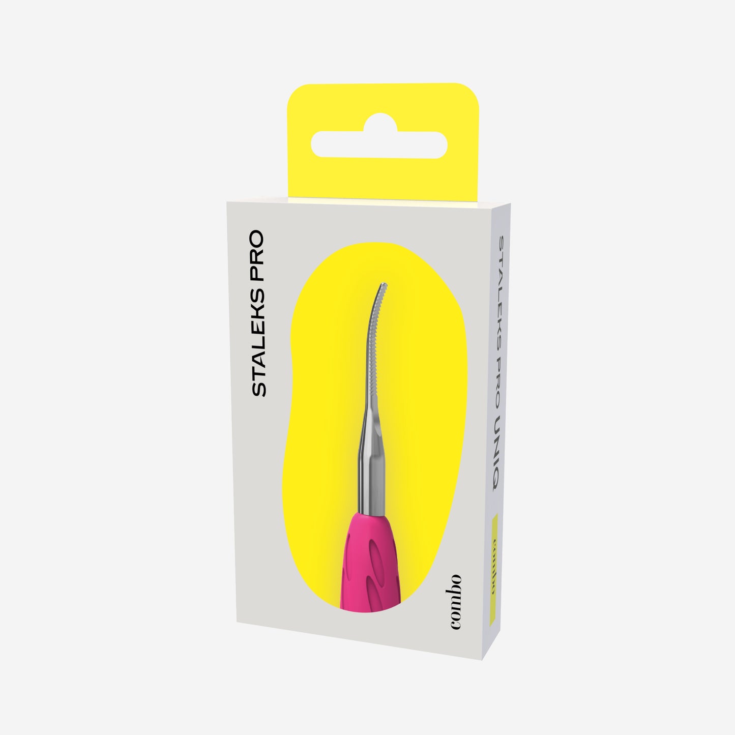 Embout râpe fine courbée STALEKS PRO COMBO UNIQ 35 WPPQ-35 en acier inoxydable avec revêtement silicone rose antidérapant