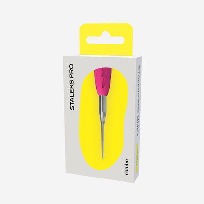 Embout râpe fine droite STALEKS PRO COMBO UNIQ 36 WPPQ-36 en acier inoxydable avec revêtement silicone rose pour pédicure professionnelle