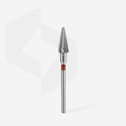 Fraise carbure STALEKS PRO EXPERT FT73R060/14 forme cône 6 x 14 mm rouge pour gaucher, adaptée à la dépose douce du gel, à la correction des ongles artificiels et au traitement professionnel des callosités.