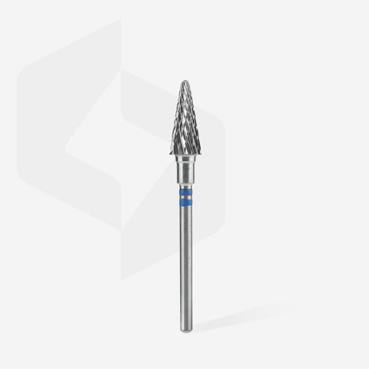 Fraise carbure STALEKS PRO EXPERT FT71B060/14 forme cône 6 mm bleue pour dépose délicate, correction des ongles naturels et manucure professionnelle.