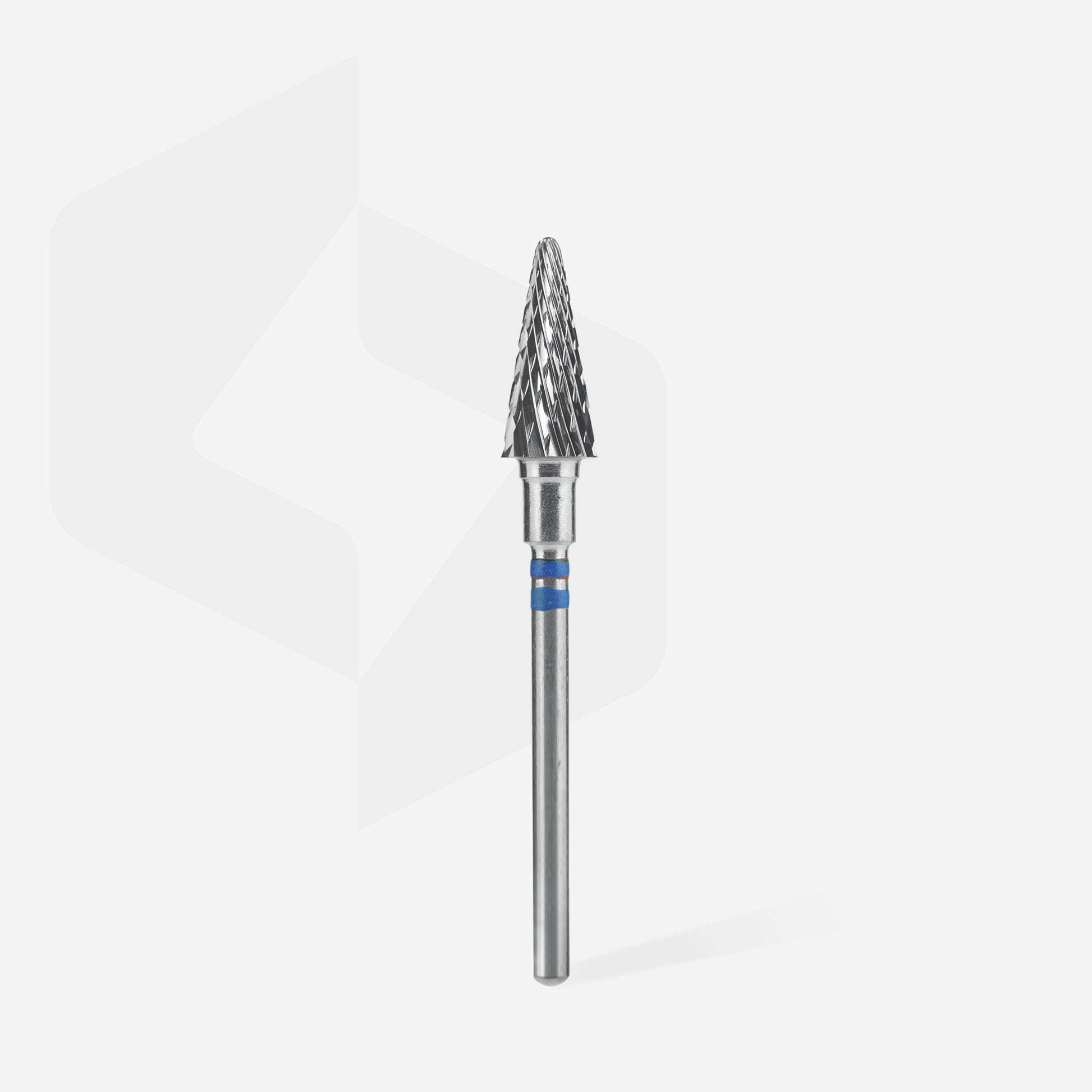 Fraise carbure STALEKS PRO EXPERT FT73B060/14 forme cône 6 x 14 mm bleue pour gaucher, adaptée à la dépose des gels et aux soins de pédicure professionnels.