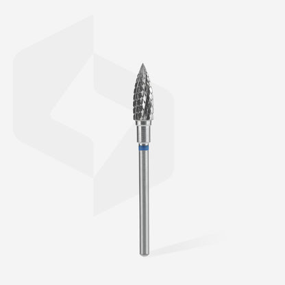 Fraise carbure STALEKS PRO EXPERT FT10B050/13.5 forme flamme 5 x 13,5 mm bleue pour dépose de gel, traitement des callosités et pédicure professionnelle.
