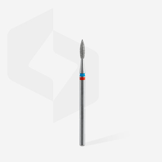 Fraise diamant STALEKS PRO EXPERT DUO FA11RB021/8 forme flamme pointue 2,1 mm avec double revêtement diamanté pour la cuticule, les replis latéraux et la manucure professionnelle.