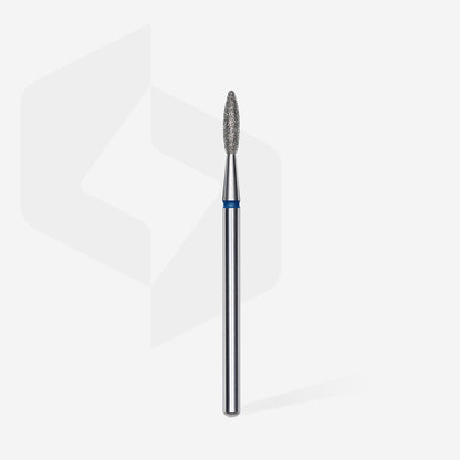 Fraise diamant STALEKS PRO EXPERT FA10B021/8 forme flamme bleue 2,1 mm pour le traitement de la cuticule, des replis latéraux, des callosités et des soins professionnels de manucure et pédicure.