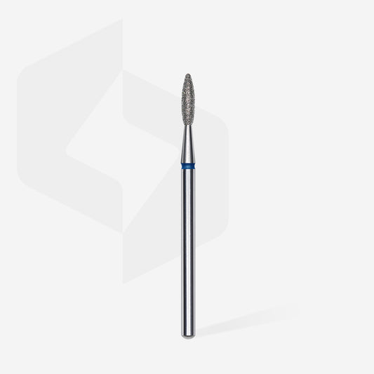 Fraise diamant STALEKS PRO EXPERT FA10B021/8 forme flamme bleue 2,1 mm pour le traitement de la cuticule, des replis latéraux, des callosités et des soins professionnels de manucure et pédicure.