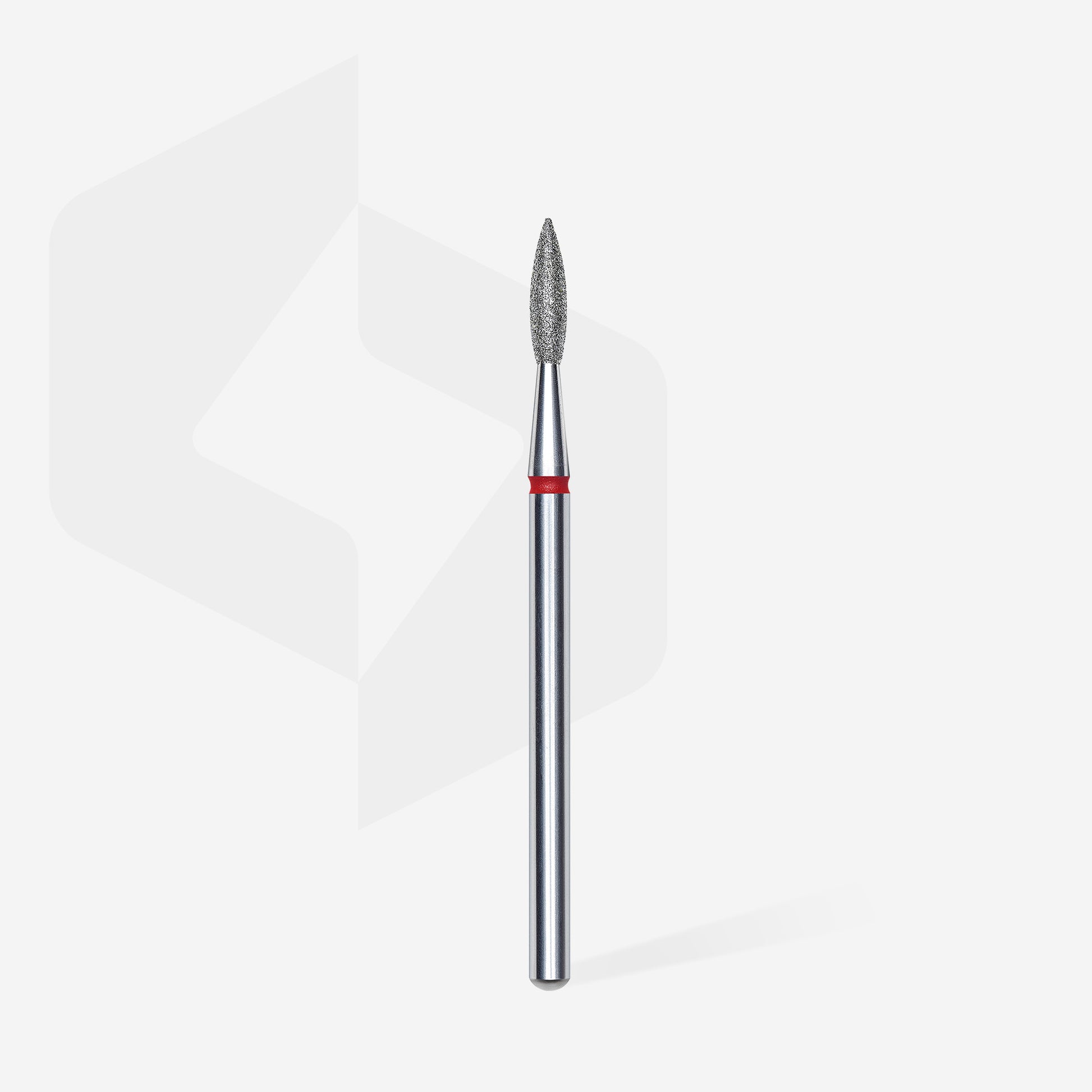 Fraise diamant STALEKS PRO EXPERT FA11R021/8 forme flamme pointue rouge 2,1 mm pour le traitement de la cuticule, des replis latéraux et les soins professionnels de manucure et pédicure.