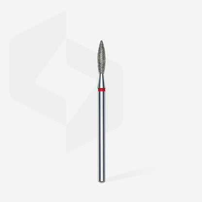 Fraise diamant STALEKS PRO EXPERT FA10R023/10 forme flamme rouge 2,3 mm pour le traitement de la cuticule, des replis latéraux et des soins professionnels de manucure et pédicure.