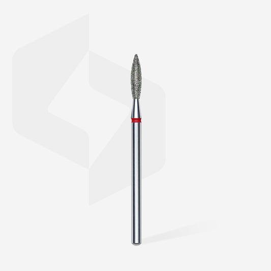 Fraise diamant STALEKS PRO EXPERT FA10R023/10 forme flamme rouge 2,3 mm pour le traitement de la cuticule, des replis latéraux et des soins professionnels de manucure et pédicure.