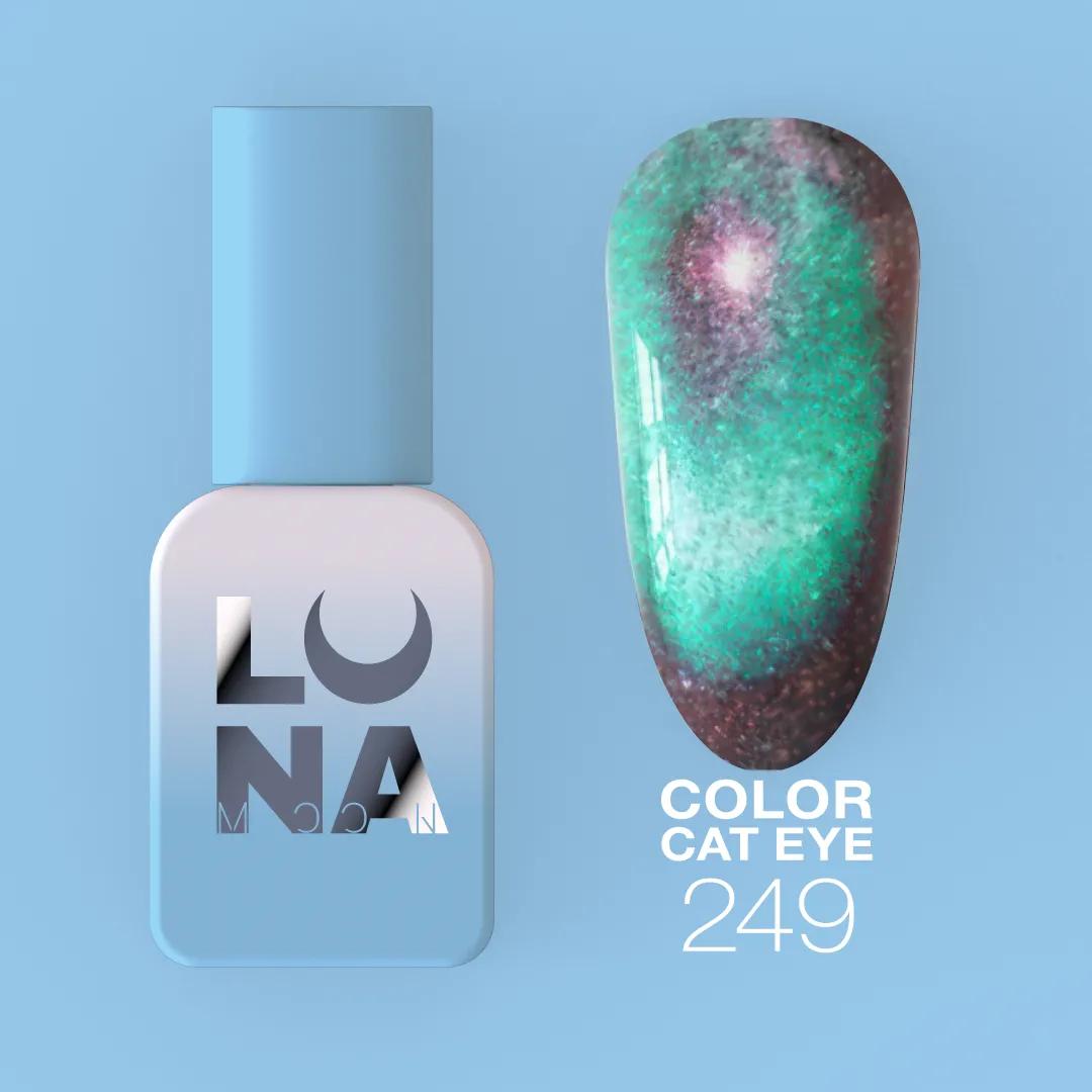 Gel Polish Cat Eye Color №249 avec effet œil de chat magnétique, haute pigmentation et reflets lumineux pour manucure professionnelle.