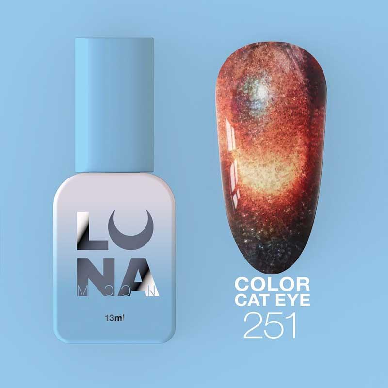 Gel Polish Cat Eye Color №251 avec effet œil de chat magnétique, haute pigmentation et reflets lumineux pour manucure professionnelle.