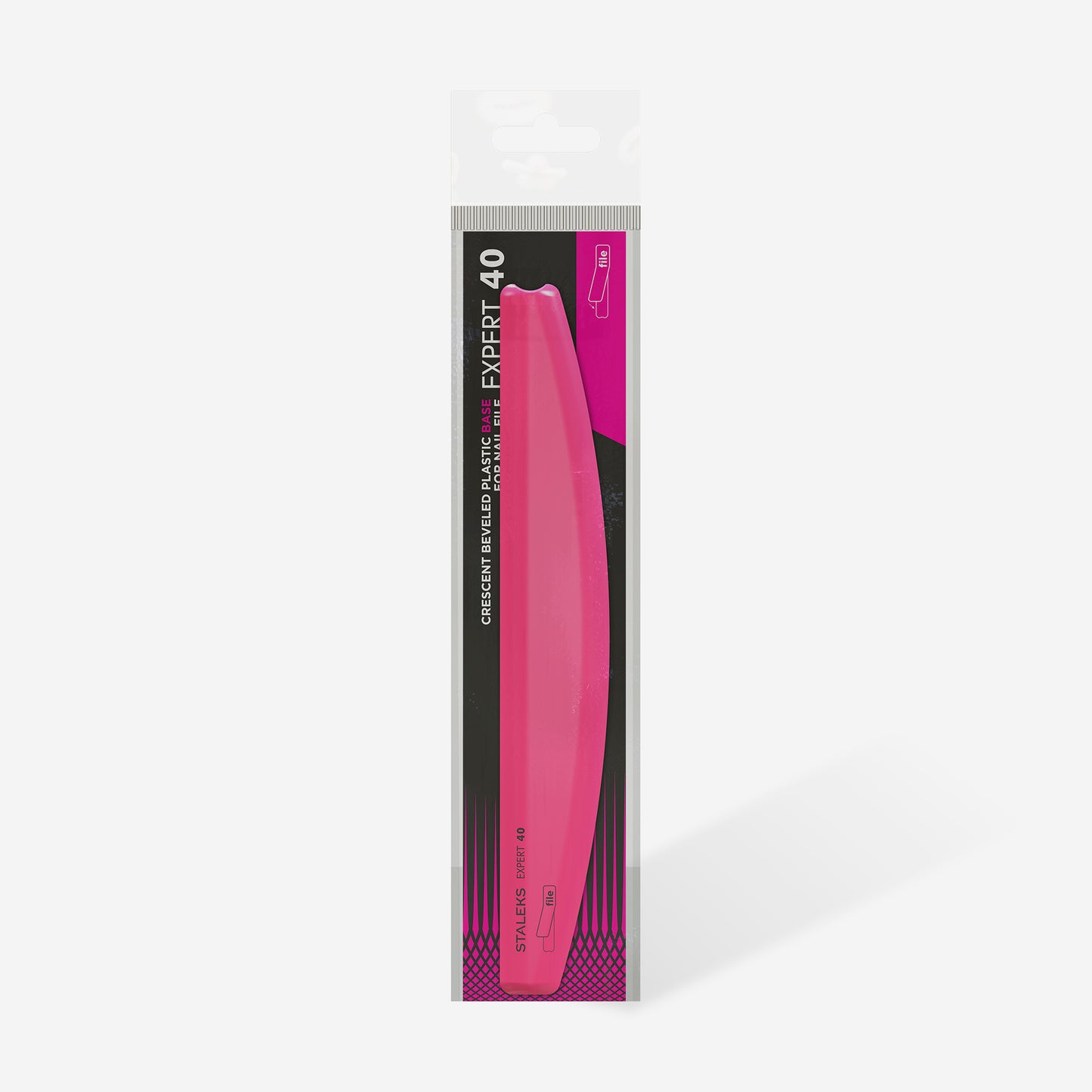 Lime de base plastique demi-lune biseautée STALEKS PRO EXPERT 40 compatible avec abrasifs interchangeables pour manucure et pédicure professionnelles.