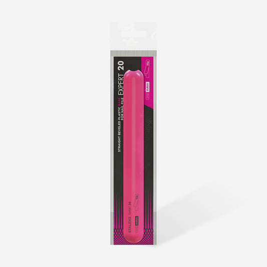Lime de base plastique droite biseautée STALEKS PRO EXPERT 20 pour bandes abrasives interchangeables en manucure et pédicure professionnelles.