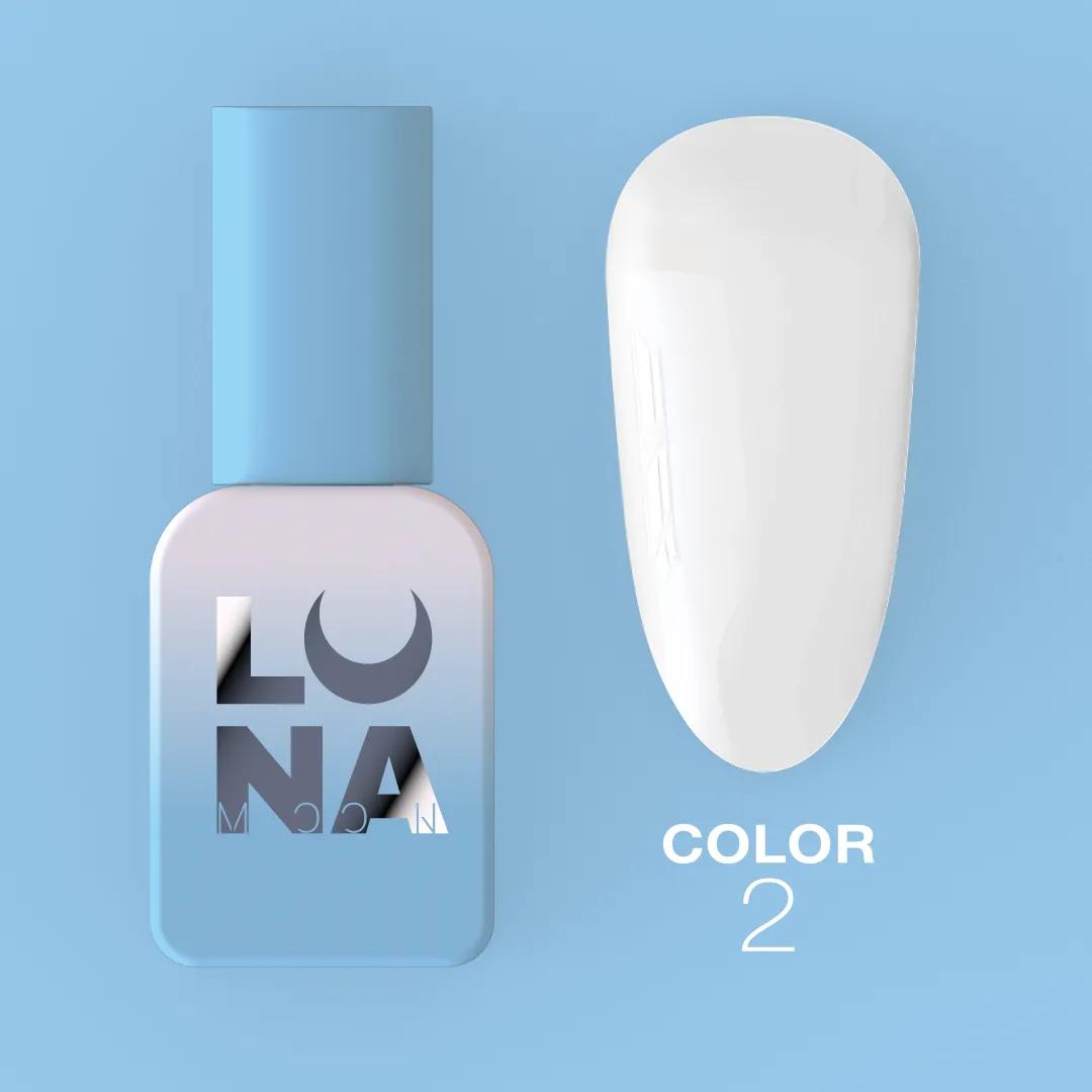 LUNAmoon Color №02 vernis semi-permanent hautement pigmenté avec texture auto-égalisante et finition brillante pour manucure professionnelle.