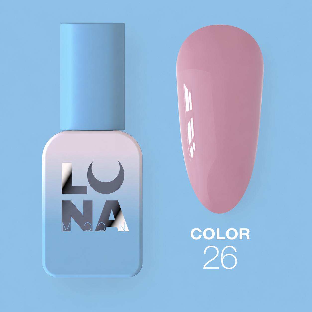 LUNAmoon Color №26 vernis semi-permanent hautement pigmenté avec texture auto-égalisante et finition brillante pour manucure professionnelle.
