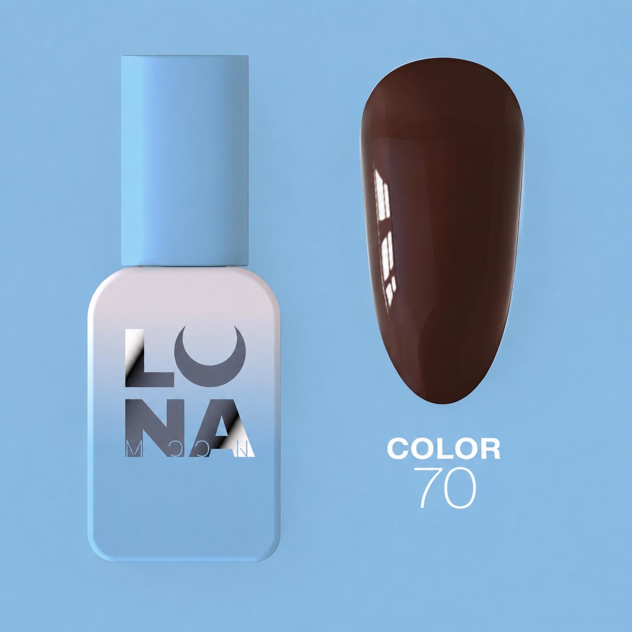 LUNAmoon Color №70 vernis semi-permanent hautement pigmenté avec texture auto-égalisante et finition brillante pour manucure professionnelle.