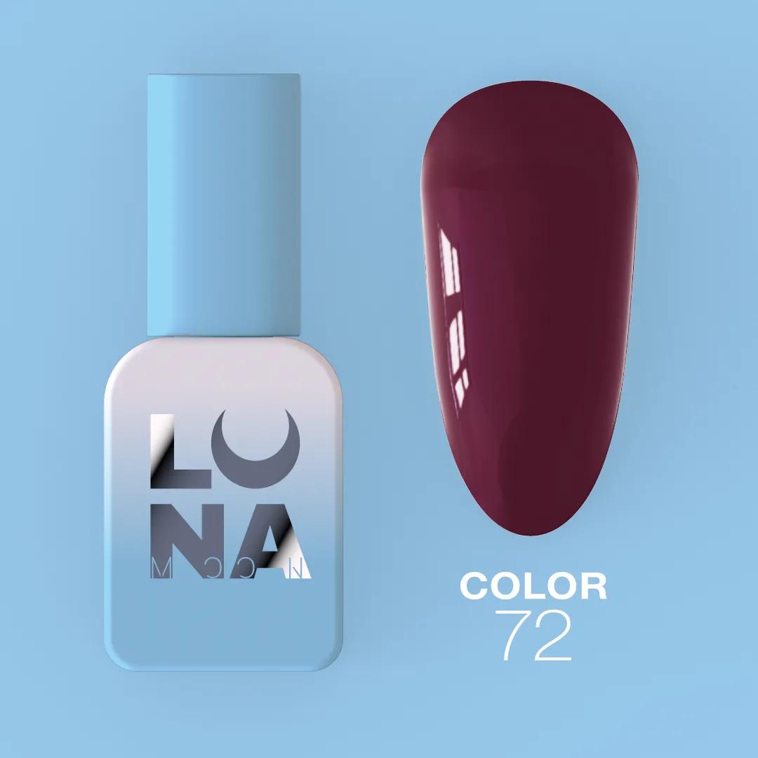 LUNAmoon Color №72 vernis semi-permanent hautement pigmenté avec texture auto-égalisante et finition brillante pour manucure professionnelle.