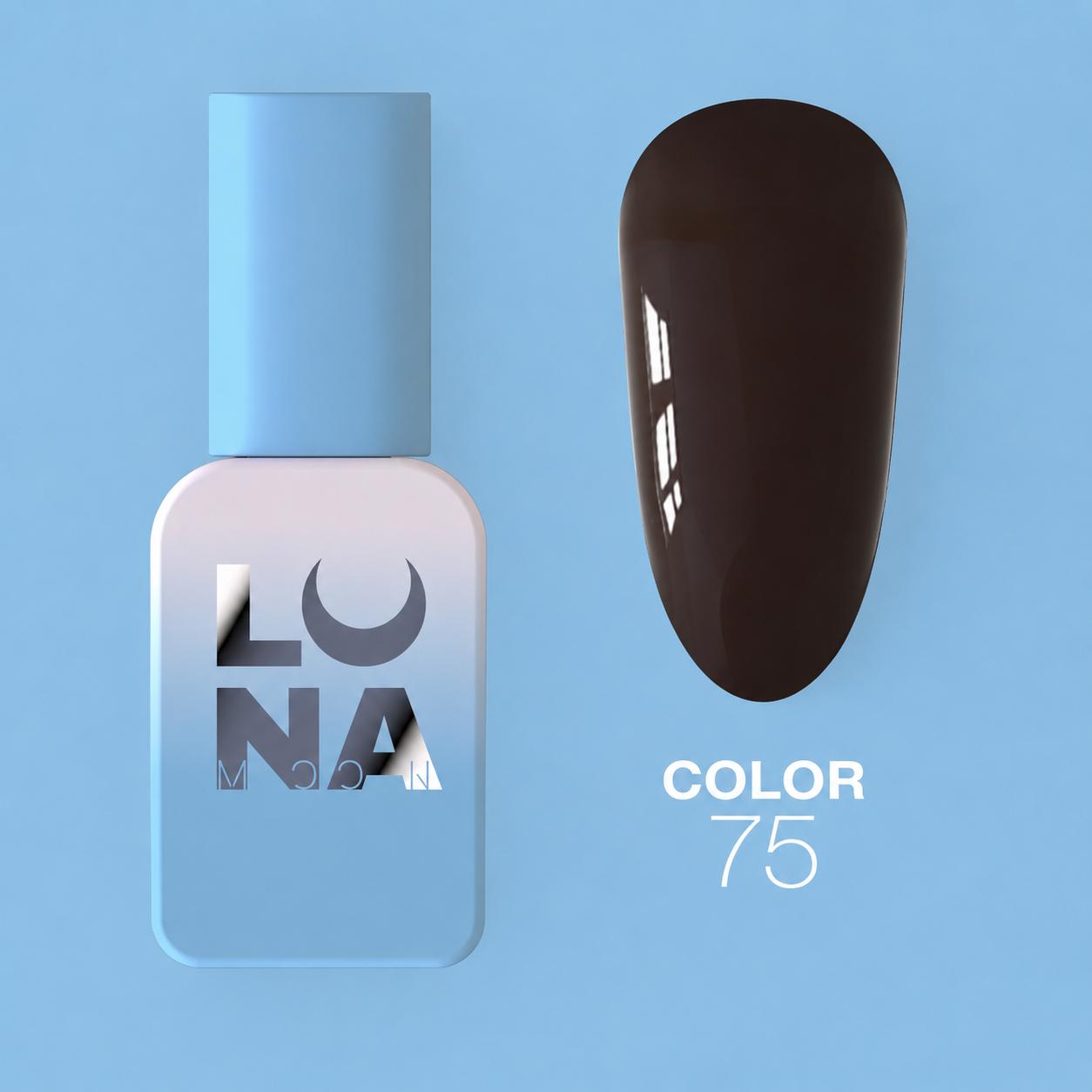 LUNAmoon Color №75 vernis semi-permanent hautement pigmenté avec texture auto-égalisante et finition brillante pour manucure professionnelle.