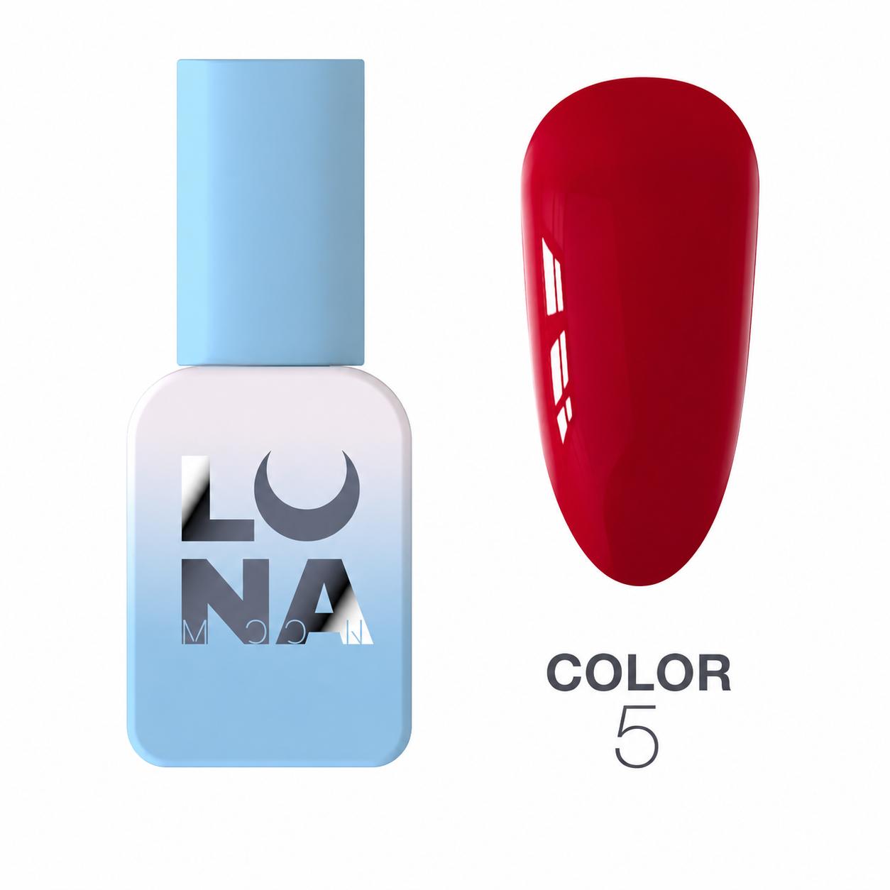 Vernis semi-permanent LUNAmoon Color Gel Polish N-05 ave haute pigmentation, texture auto-égalisante et couvrance uniforme pour manucure professionnelle.