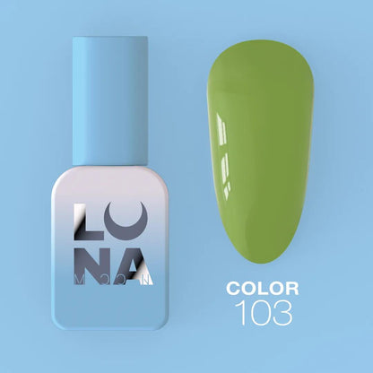 Vernis semi-permanent LUNAmoon Color Gel Polish №103 avec haute pigmentation, texture auto-égalisante et couvrance uniforme pour manucure professionnelle.