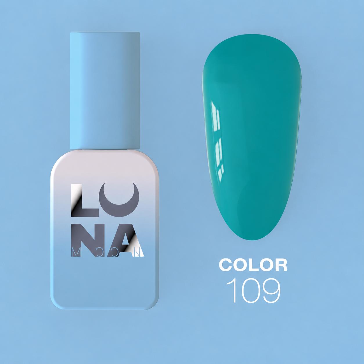 Vernis semi-permanent LUNAmoon Color Gel Polish N-109 ave haute pigmentation, texture auto-égalisante et couvrance uniforme pour manucure professionnelle.