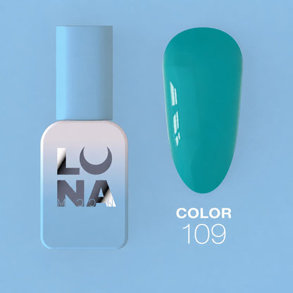 Vernis semi-permanent LUNAmoon Color Gel Polish N-109 ave haute pigmentation, texture auto-égalisante et couvrance uniforme pour manucure professionnelle.