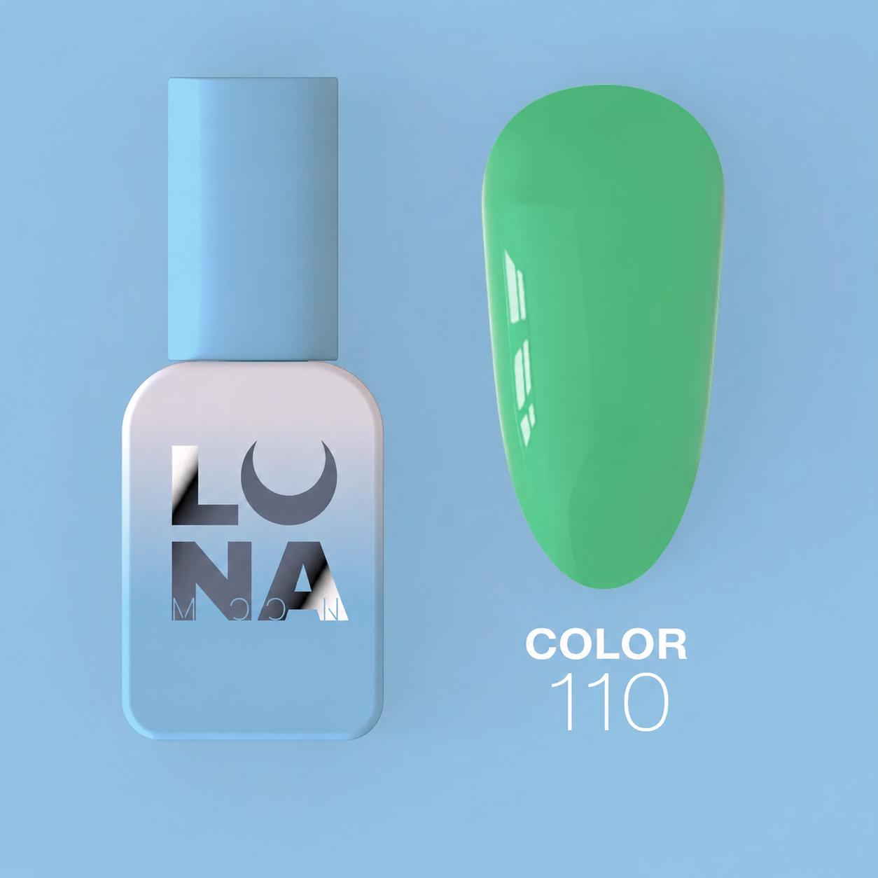 Vernis semi-permanent LUNAmoon Color Gel Polish N-110 ave haute pigmentation, texture auto-égalisante et couvrance uniforme pour manucure professionnelle.