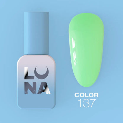 Vernis semi-permanent néon LUNAmoon Color Gel Polish №137 avec pigmentation intense, couvrance élevée et tenue longue durée jusqu’à 4 semaines.