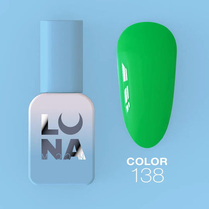 Vernis semi-permanent néon LUNAmoon Color Gel Polish №138 avec pigmentation intense, couvrance élevée et tenue longue durée jusqu’à 4 semaines.