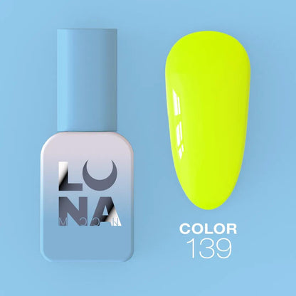 Vernis semi-permanent néon LUNAmoon Color Gel Polish №139 avec pigmentation intense, couvrance élevée et tenue longue durée jusqu’à 4 semaines.