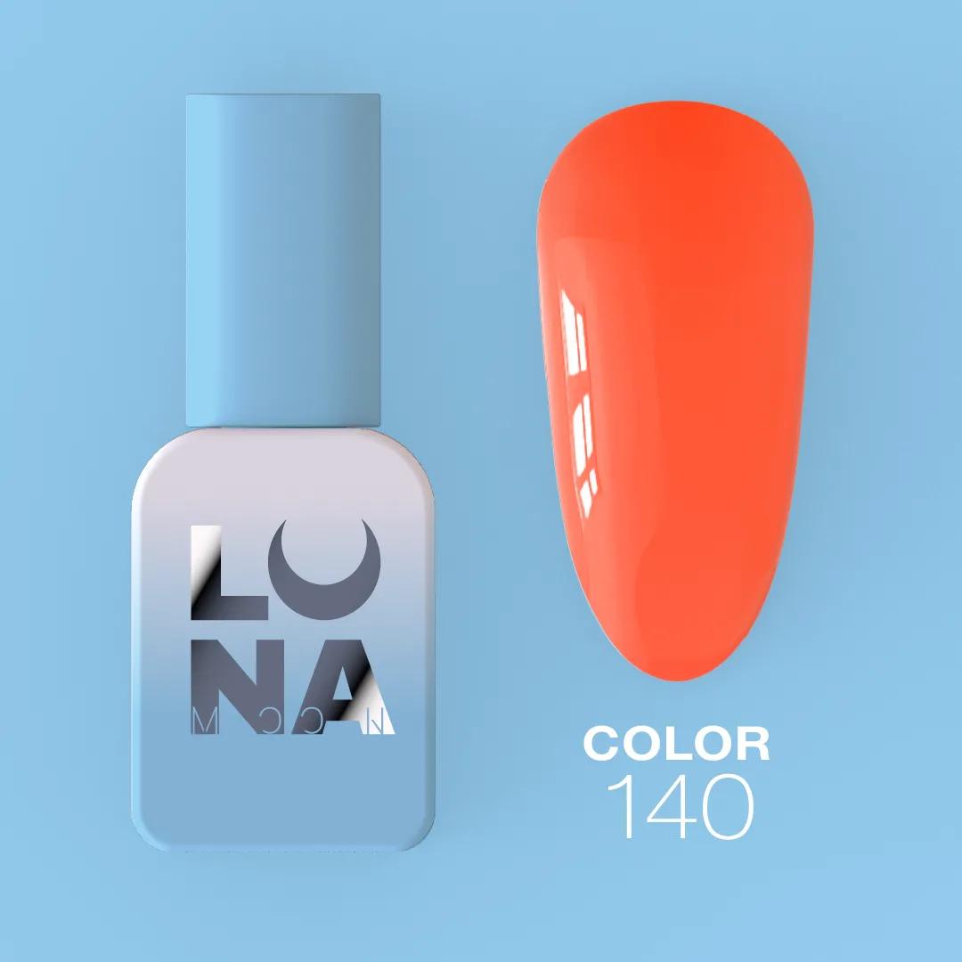 Vernis semi-permanent néon LUNAmoon Color Gel Polish №140 avec pigmentation intense, couvrance élevée et tenue longue durée jusqu’à 4 semaines.