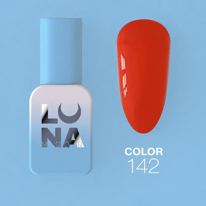 Vernis semi-permanent LUNAmoon Color Gel Polish №142 avec haute pigmentation, texture auto-égalisante et couvrance uniforme pour manucure professionnelle.