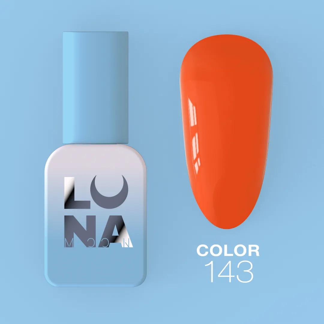 Vernis semi-permanent LUNAmoon Color Gel Polish №143 avec haute pigmentation, texture auto-égalisante et couvrance uniforme pour manucure professionnelle.