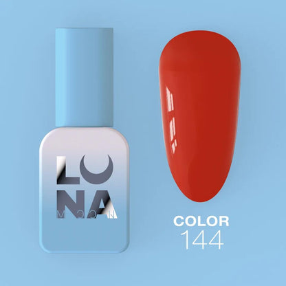 Vernis semi-permanent LUNAmoon Color Gel Polish №144 avec haute pigmentation, texture auto-égalisante et couvrance uniforme pour manucure professionnelle.
