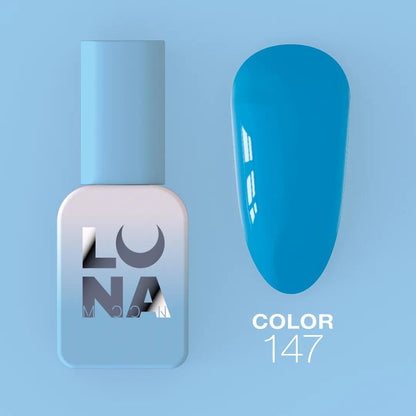 Vernis semi-permanent LUNAmoon Color Gel Polish №147 avec haute pigmentation, texture auto-égalisante et couvrance uniforme pour manucure professionnelle.