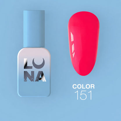 Vernis semi-permanent LUNAmoon Color Gel Polish №151 avec haute pigmentation, texture auto-égalisante et couvrance uniforme pour manucure professionnelle.