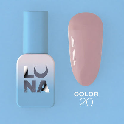 Vernis semi-permanent LUNAmoon Color Gel Polish N-20 ave haute pigmentation, texture auto-égalisante et couvrance uniforme pour manucure professionnelle.