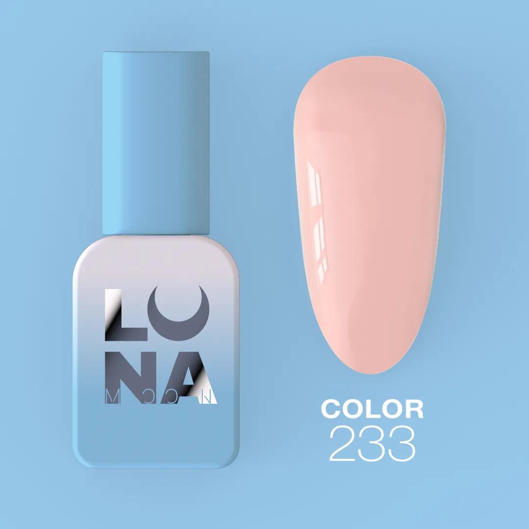 Vernis semi-permanent LUNAmoon Color Gel Polish №233 avec haute pigmentation, texture auto-égalisante et couvrance uniforme pour manucure professionnelle.