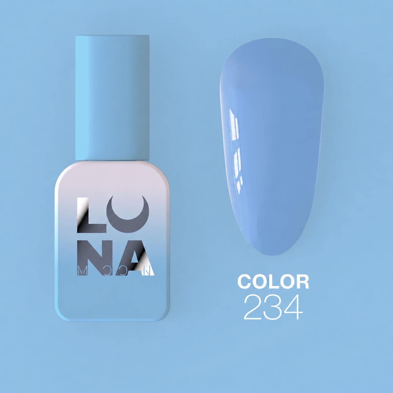 Vernis semi-permanent LUNAmoon Color Gel Polish №234 avec haute pigmentation, texture auto-égalisante et couvrance uniforme pour manucure professionnelle.
