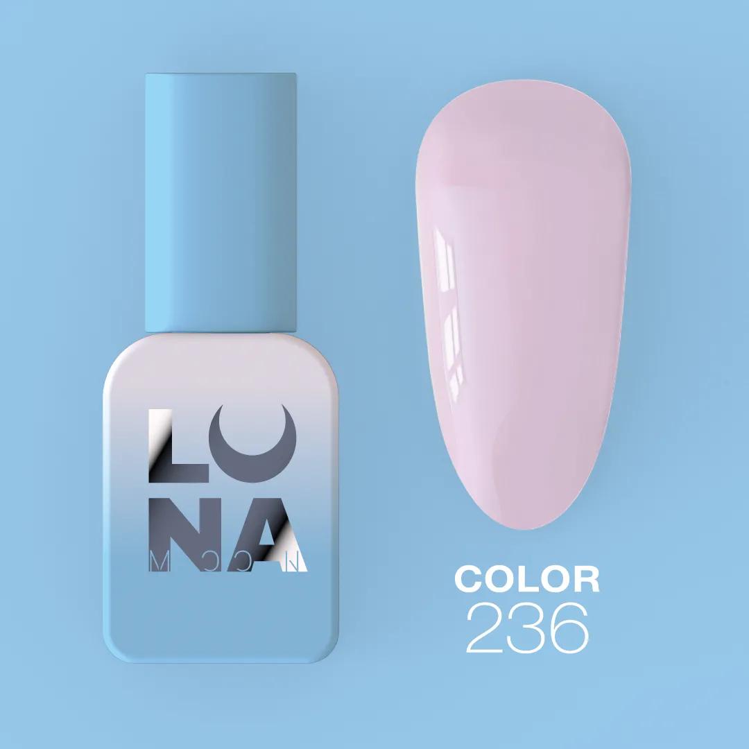 Vernis semi-permanent LUNAmoon Color Gel Polish №236 avec haute pigmentation, texture auto-égalisante et couvrance uniforme pour manucure professionnelle.