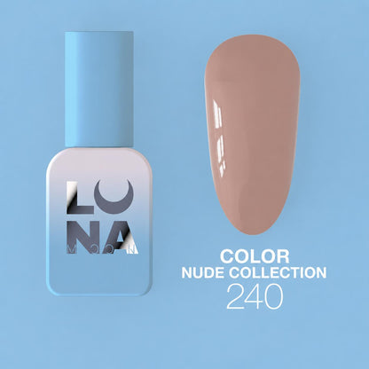 Vernis semi-permanent LUNAmoon Color Gel Polish №240 avec haute pigmentation, texture auto-égalisante et couvrance uniforme pour manucure professionnelle.