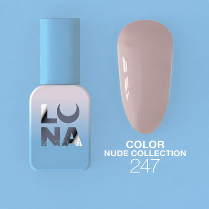 Vernis semi-permanent LUNAmoon Color Gel Polish №247 avec haute pigmentation, texture auto-égalisante et couvrance uniforme pour manucure professionnelle.