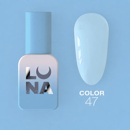Vernis semi-permanent LUNAmoon Color Gel Polish N-47 ave haute pigmentation, texture auto-égalisante et couvrance uniforme pour manucure professionnelle.