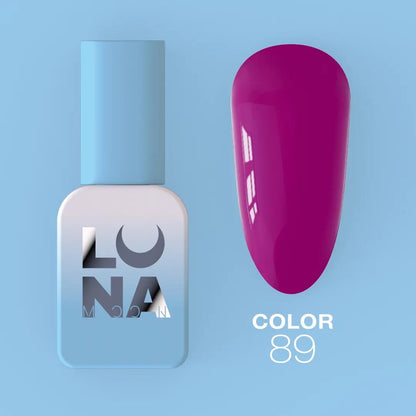Vernis semi-permanent LUNAmoon Color Gel Polish N-89 ave haute pigmentation, texture auto-égalisante et couvrance uniforme pour manucure professionnelle.